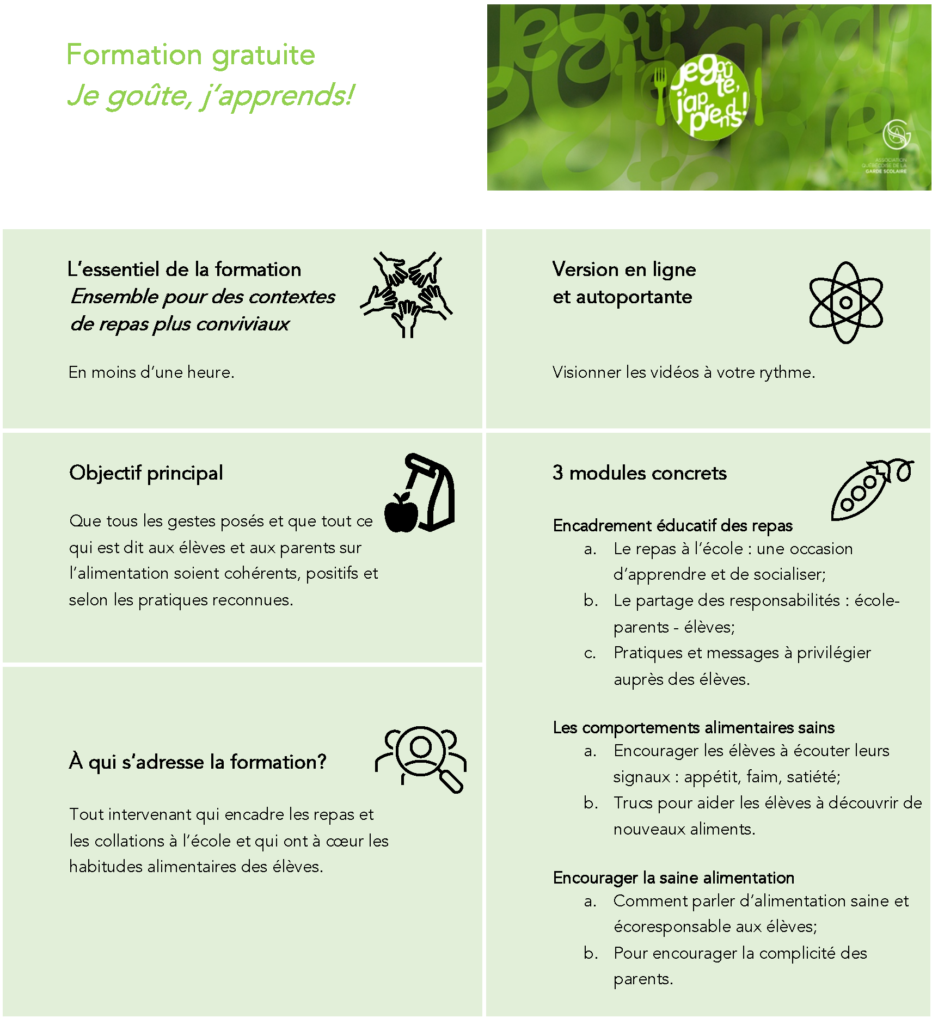 Formation Je goûte, j'apprends